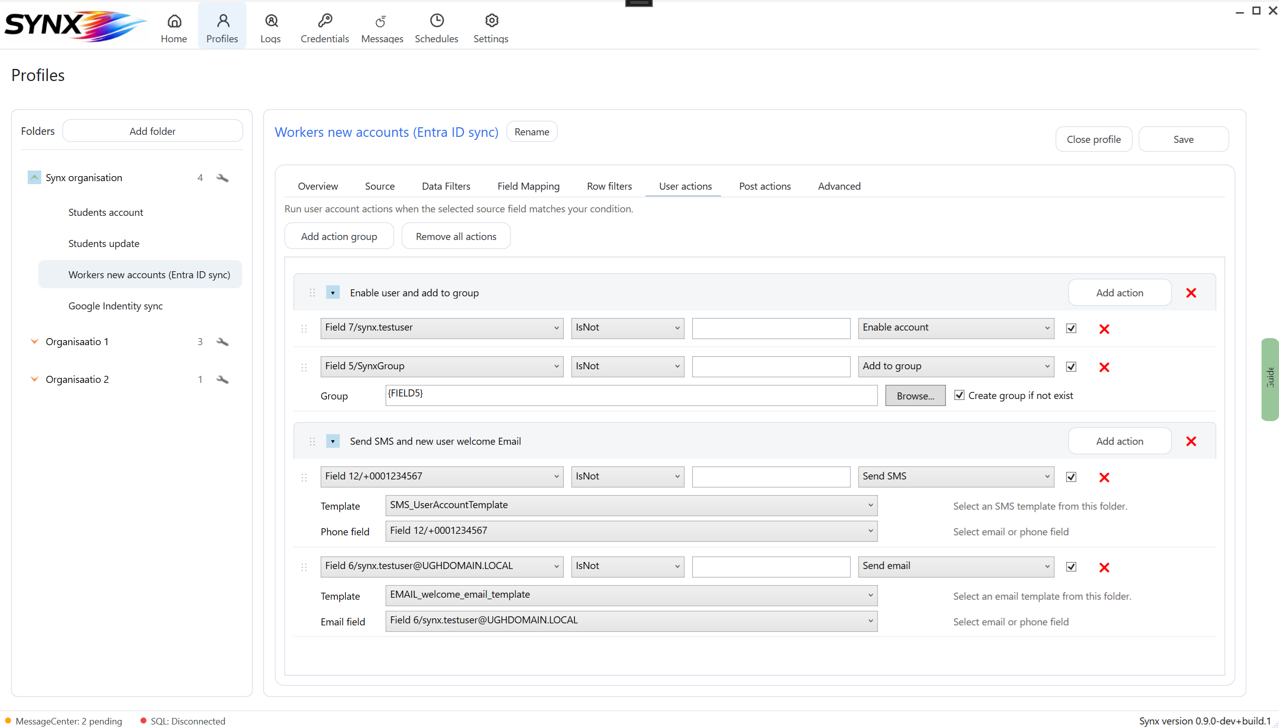 Synx Manager rules and configuration view